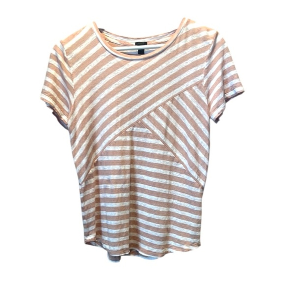 J. Crew Tan and White Striped 100% Linen T-Shirt Suze M